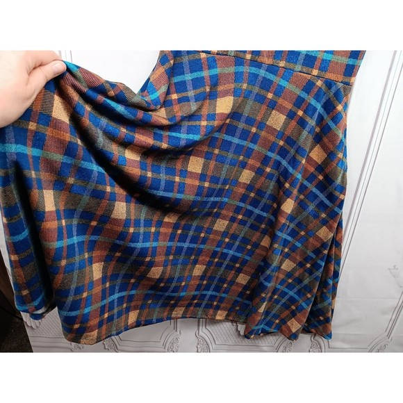 LuLaRoe Dress Women's SZ M Fit & Flare Blue/Bronze Plaid Half Sleeves Pockets EC - Picture 6 of 15